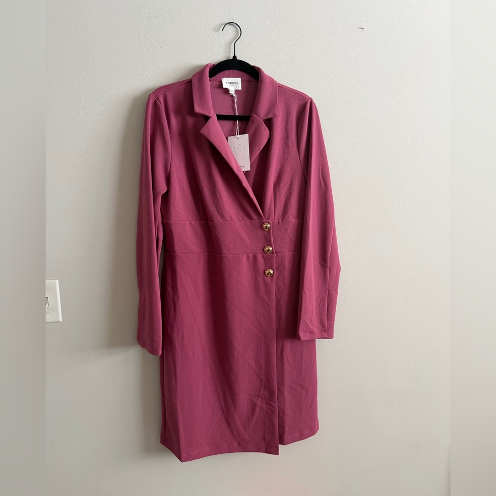 ANDREE BY UNIT long sleeve wrap dress with buttons. Mulberry mauve